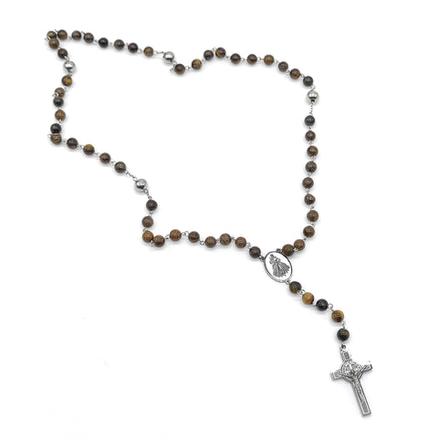 Camándula católica en acero con ojo de tigre | Rosario elegante Colombia