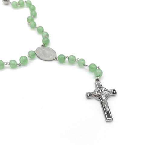 Camándula católica en acero con aventurina | Rosario elegante Colombia