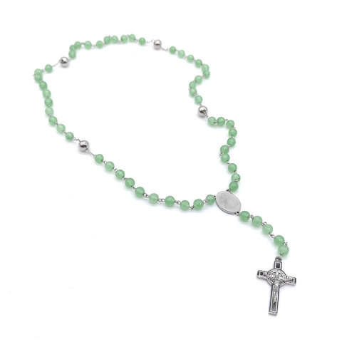 Camándula católica en acero con aventurina | Rosario elegante Colombia