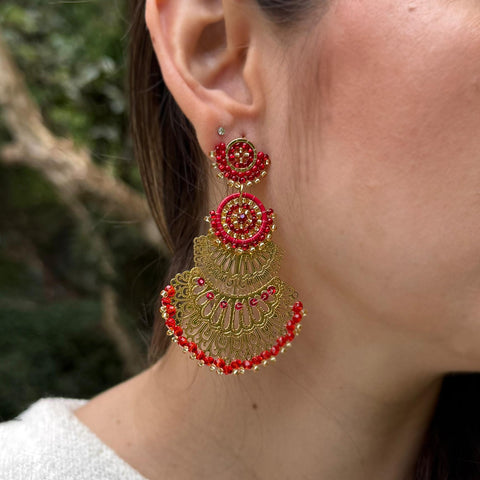 ARETES ABANICO ROJO