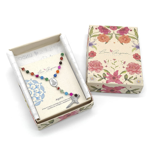 Camándula católica en acero con ágata | Rosario elegante Colombia