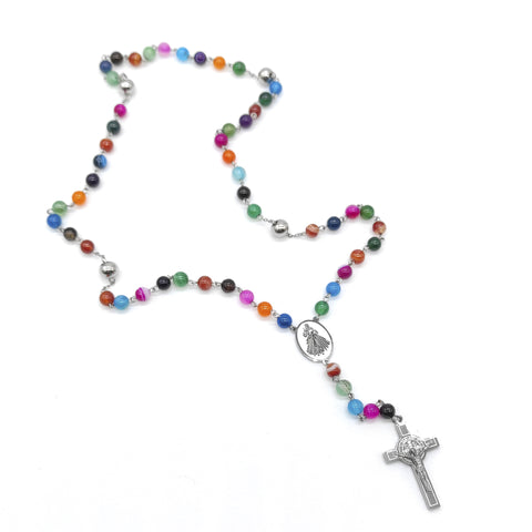 Camándula católica en acero con ágata | Rosario elegante Colombia