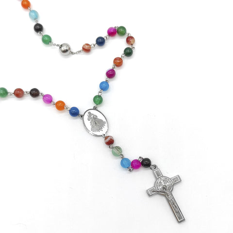 Camándula católica en acero con ágata | Rosario elegante Colombia