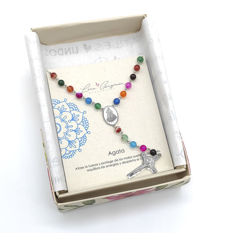 Camándula católica en acero con ágata | Rosario elegante Colombia