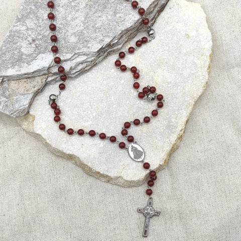 Camándula católica en acero con cornalina | Rosario elegante Colombia