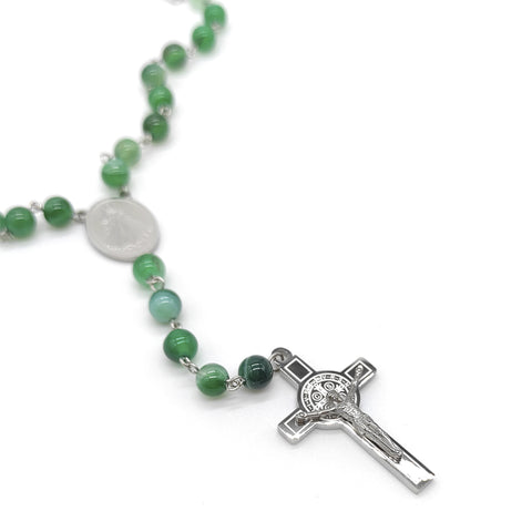 Camándula católica en acero con ágata verde | Rosario elegante Colombia