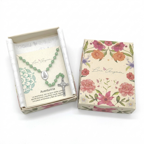 Camándula católica en acero con aventurina | Rosario elegante Colombia