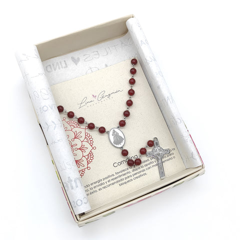 Camándula católica en acero con cornalina | Rosario elegante Colombia