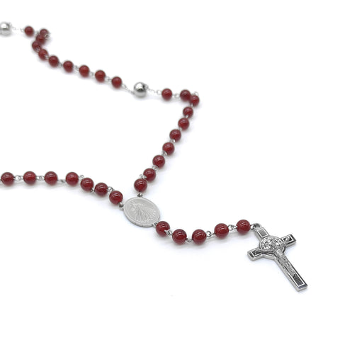 Camándula católica en acero con cornalina | Rosario elegante Colombia