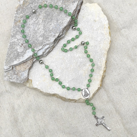 Camándula católica en acero con aventurina | Rosario elegante Colombia