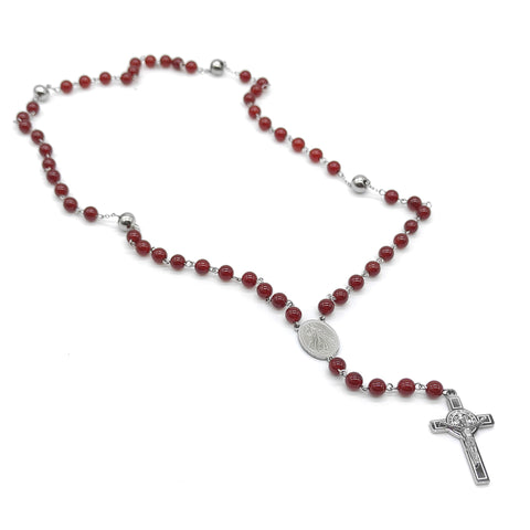 Camándula católica en acero con cornalina | Rosario elegante Colombia