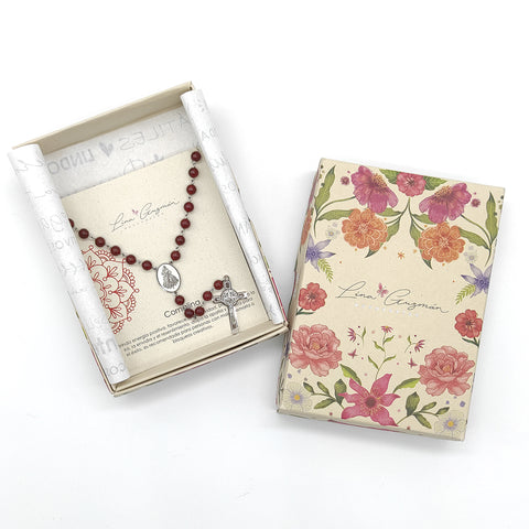 Camándula católica en acero con cornalina | Rosario elegante Colombia