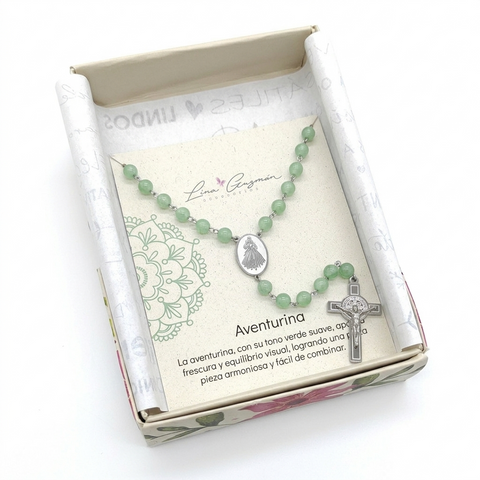 Camándula católica en acero con aventurina | Rosario elegante Colombia