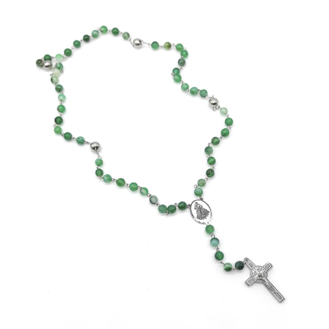 Camándula católica en acero con ágata verde | Rosario elegante Colombia